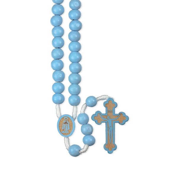 Blue Bead Cord Wood Rosary