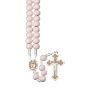 Pink Bead Cord Wood Rosary